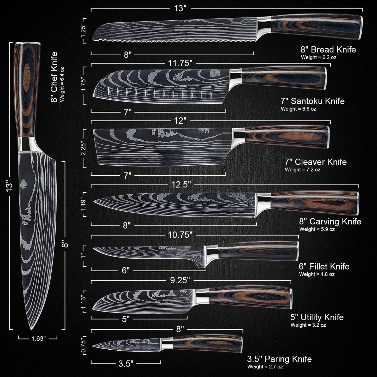 Musashi 8-Piece Damascus Steel Knife Set