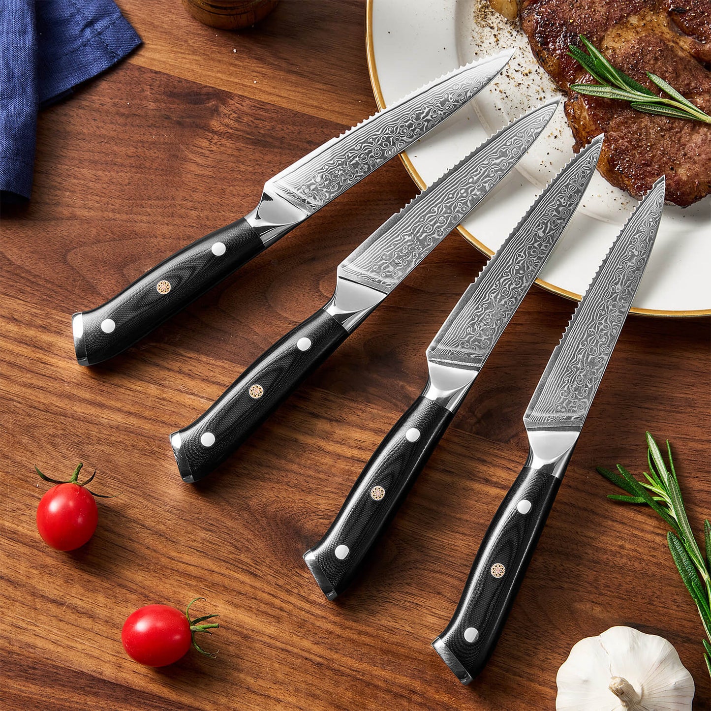 Kensei 4-Piece Damascus Steak Knife Set