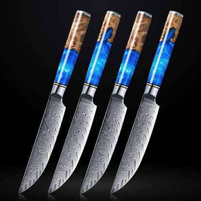 Aokami 4-Piece Damascus Steel Steak Knife Set