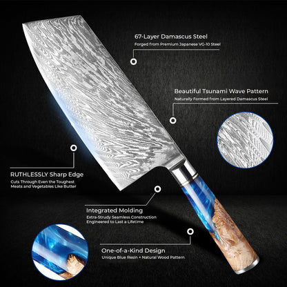 Aokami 7" Damascus Steel Cleaver Knife