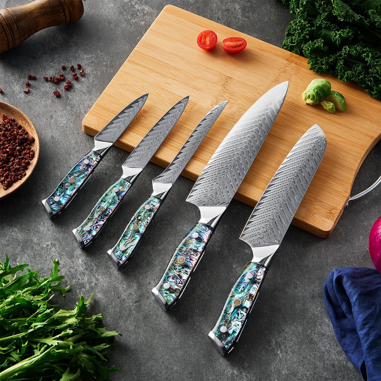 Kira 5-Piece Damacus Steel Knife Set