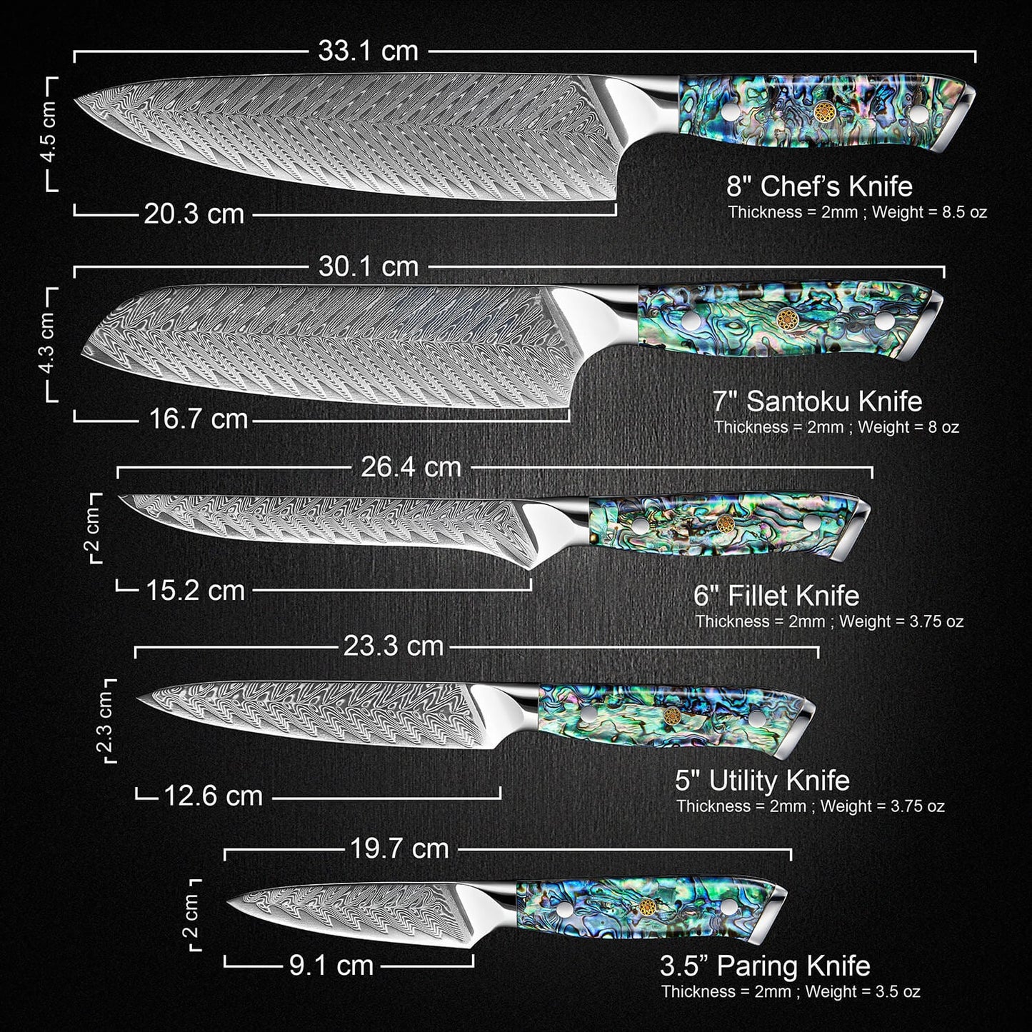 Kira 5-Piece Damacus Steel Knife Set