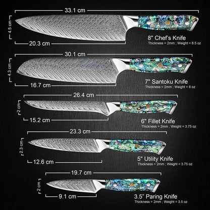 Kira 5-Piece Damacus Steel Knife Set