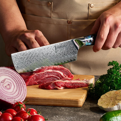 Kira 7" Damascus Steel Cleaver Knife