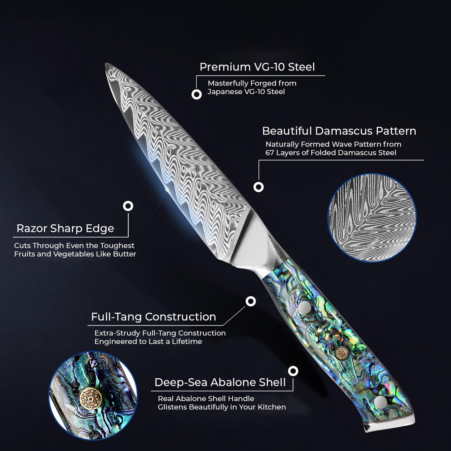 Kira 3.5" Damascus Steel Paring Knife