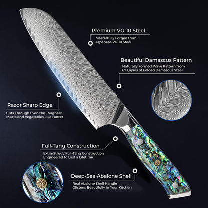 Kira 7" Damascus Steel Santoku Knife