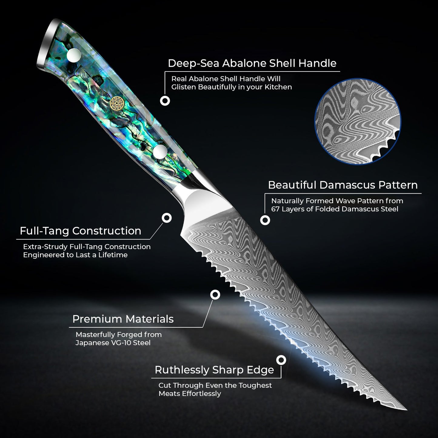 Kira 4-Piece Damascus Steel Steak Knife Set