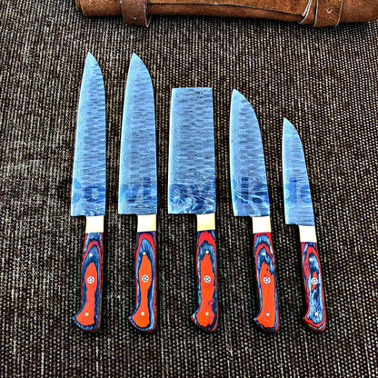 Mosaic 5-Piece Damascus Knife Set and Leather Roll Bag