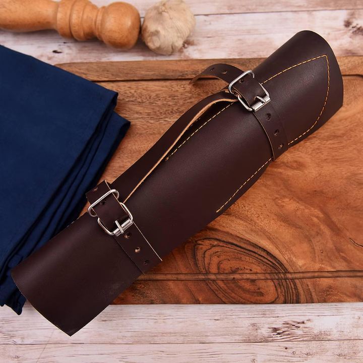 Legacy 5-Piece Damascus Knife Set and Leather Roll Bag