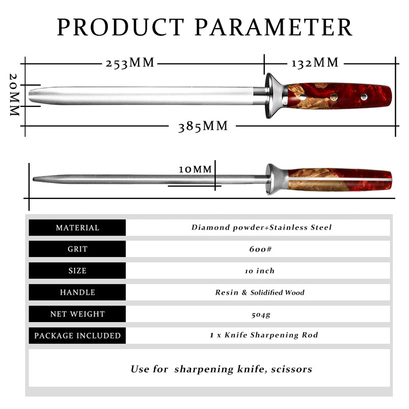 Hi to Yuki Diamond Stainless Steel 10" Sharpening Rod