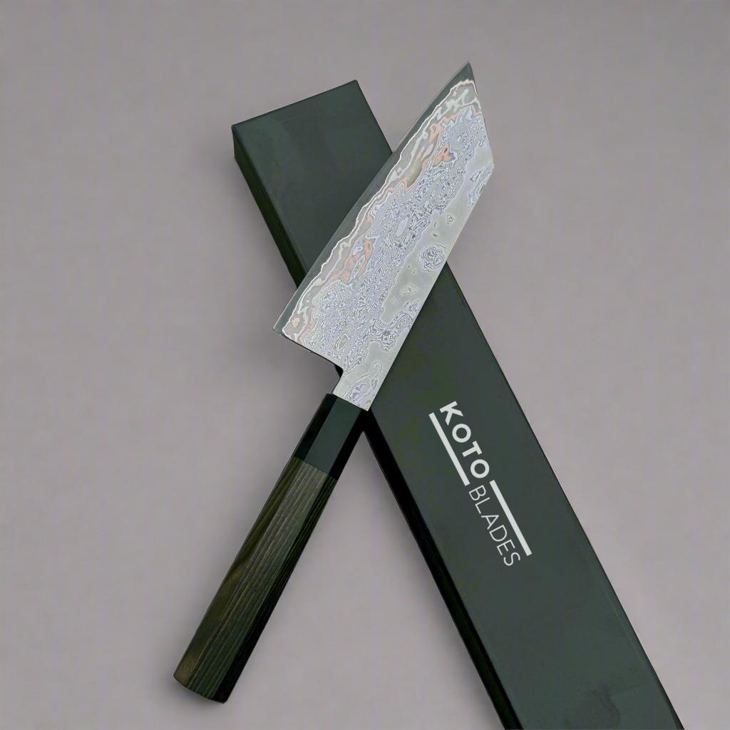 Kurogane Copper San Mai Premium Damascus Bunka Chef Knife