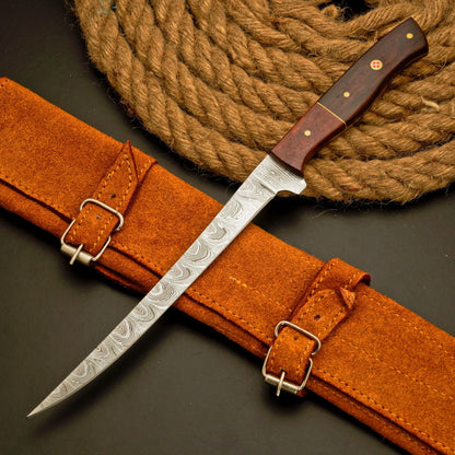 Kaizen 3-Piece Damascus Fillet Knife Set with Leather Roll Bag
