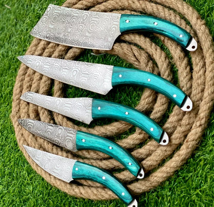 Turquoise Wood 5-Piece Etching Knife Set