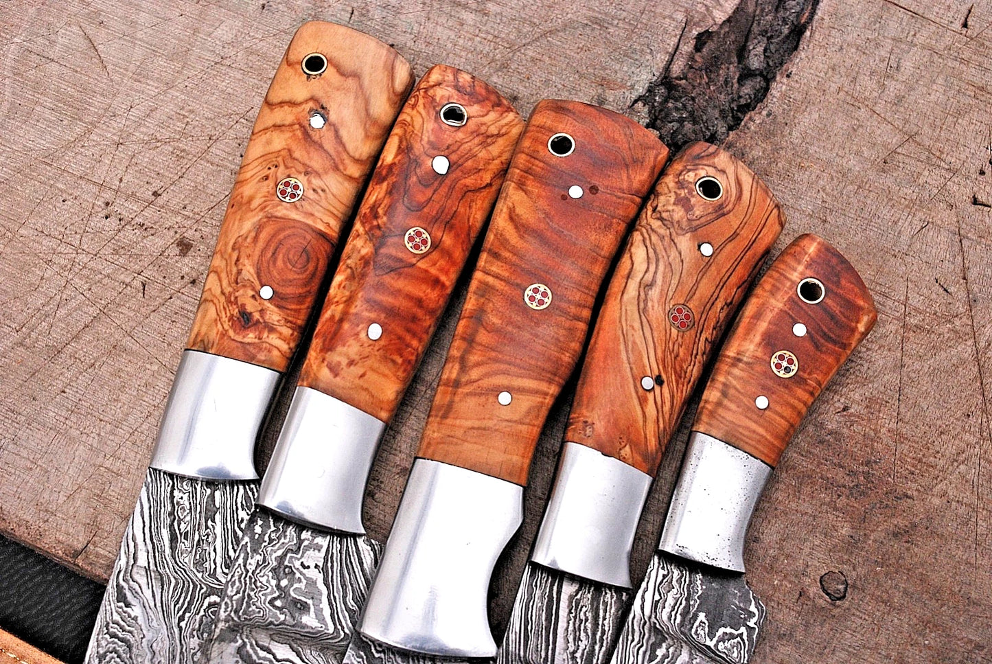 Kurogane 5-Piece Damascus Steel Knife Set and Leather Roll Bag