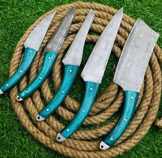 Turquoise Wood 5-Piece Etching Knife Set