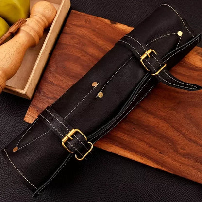 Marine 5-Piece Damascus Knife Set and Leather Roll Bag