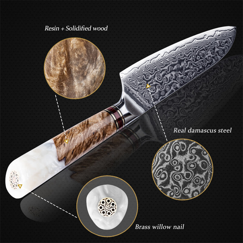 Professional Santoku Damascus Knife Set