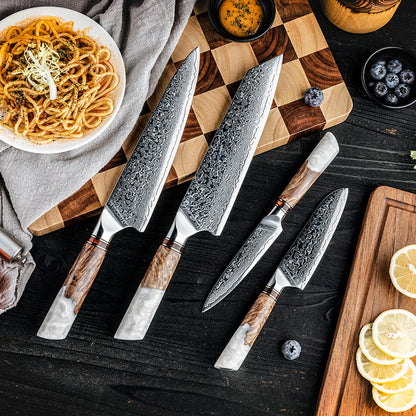 Professional Santoku Damascus Knife Set