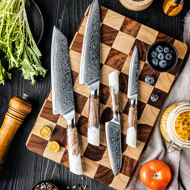 Professional Santoku Damascus Knife Set