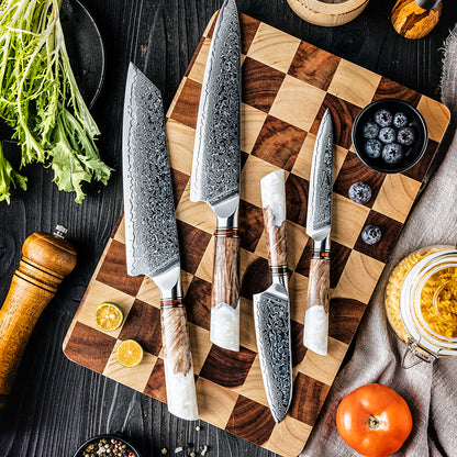 Professional Santoku Damascus Knife Set