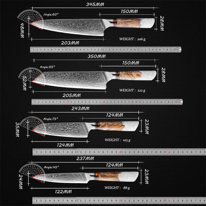 Professional Santoku Damascus Knife Set