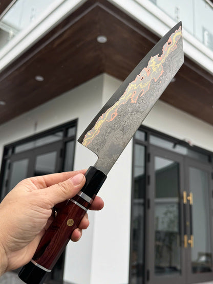 Kazeshin 7" Copper San Mai Premium Damascus Bunka Knife