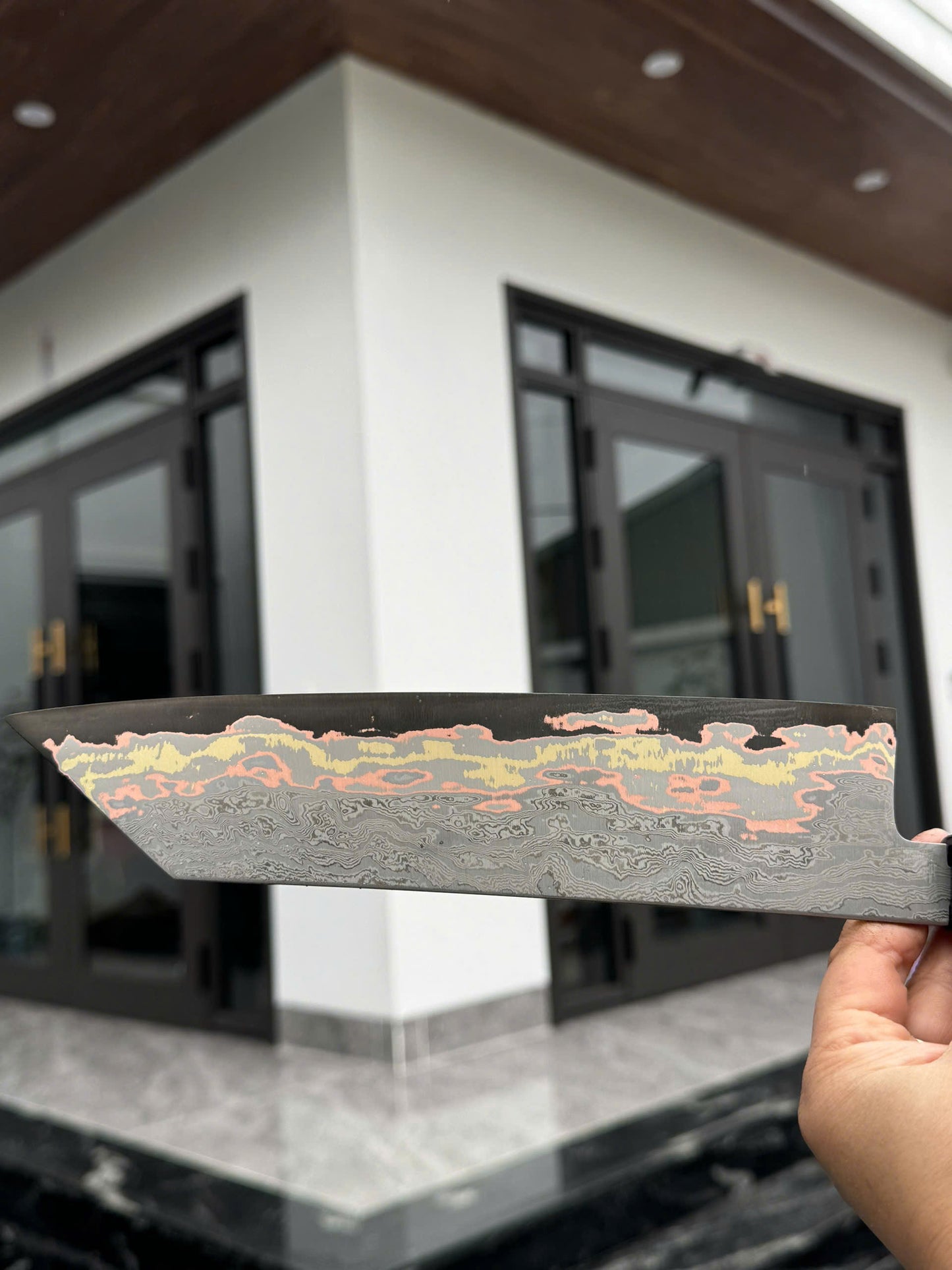 Kazeshin 7" Copper San Mai Premium Damascus Bunka Knife